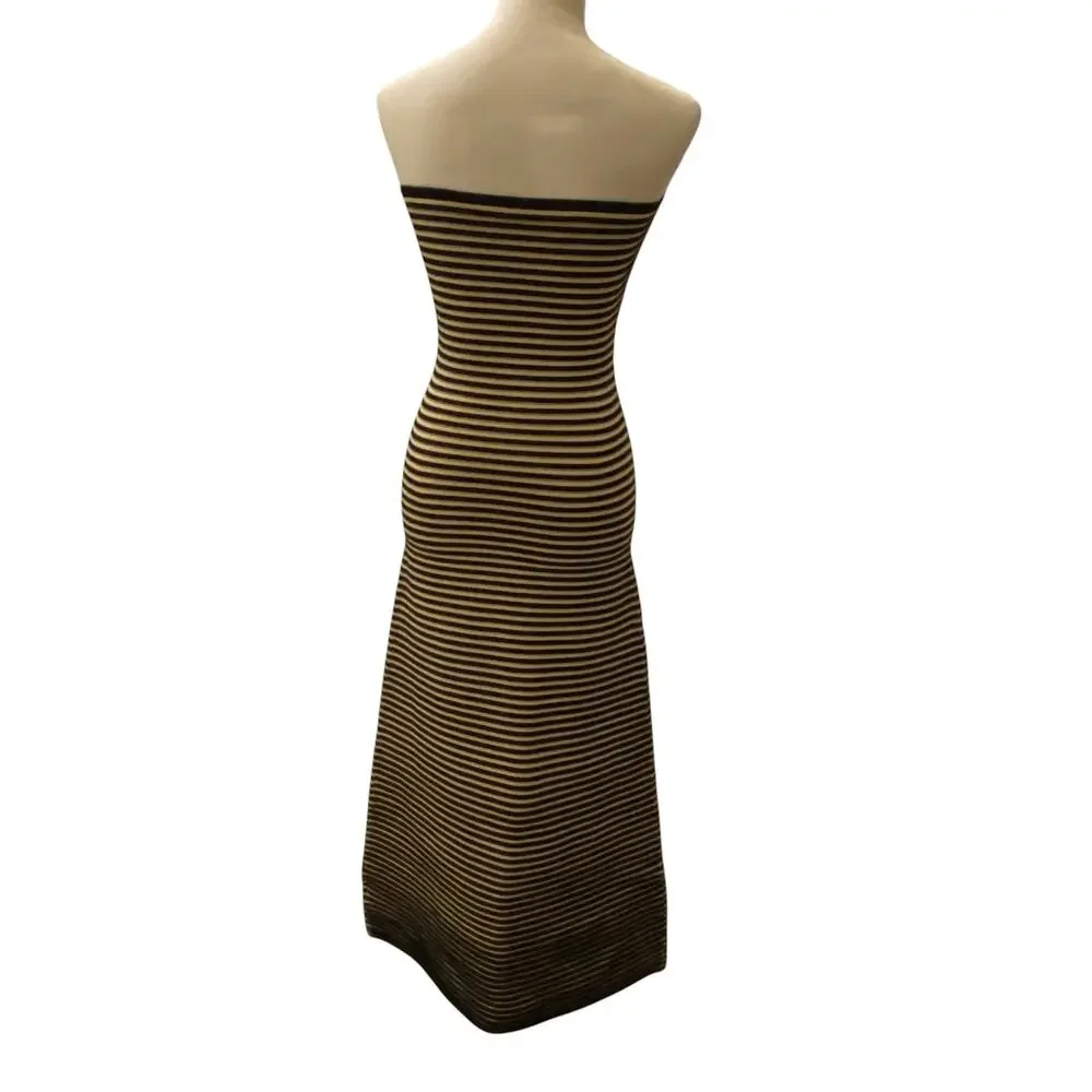 The Wolf Gang Size Small Sunmor Strapless Knit Black & Beige Maxi Dress - Picture 3 of 14